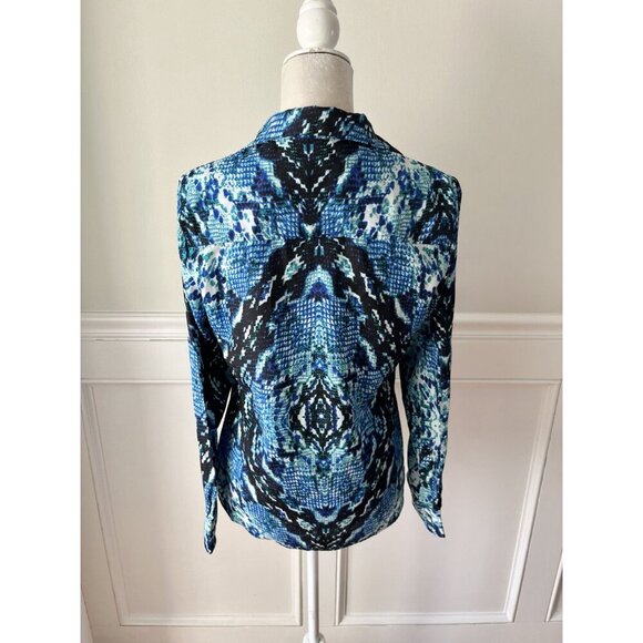 Joe Fresh Blue & Black Reptile Print Button-Front Long Sleeve Shirt M - Picture 3 of 4